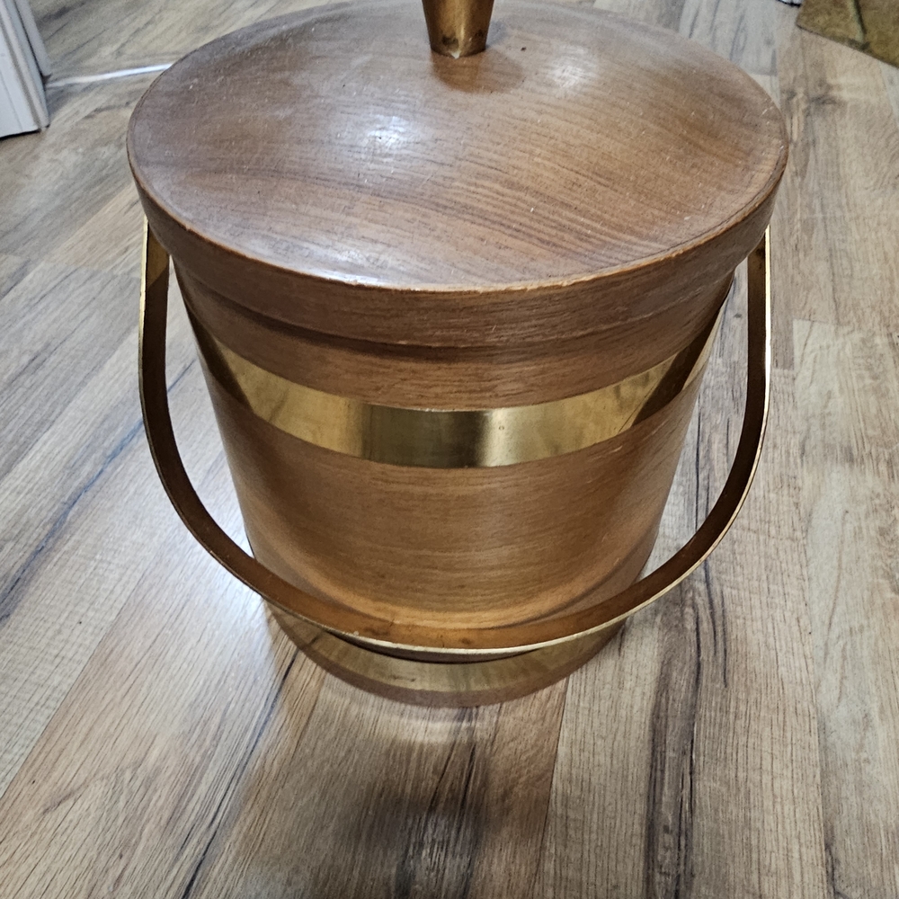 Wooden Ice Bucket with Gold Accents